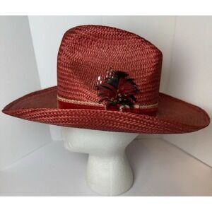 Vintage Bailey U-Rollit Cowboy Hat 7 Red Straw Feather Western Rodeo Wide Brim